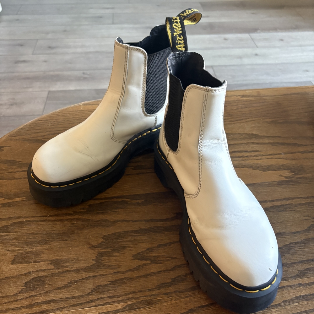 Dr. Martens White Chelsea Platform Boots with Black Lug Sole
